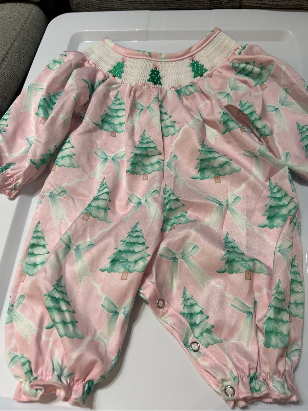 Kids Pink Holiday Tree One-Piece Romper